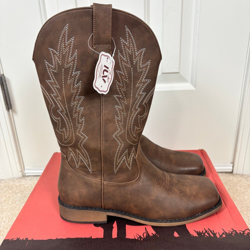 IUV Womens Brown Embroidered Western Cowboy Boots Square Toe CB050-BR Size 10